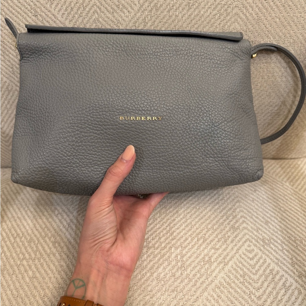 Burberry Pebbled Gray Leather Crossbody